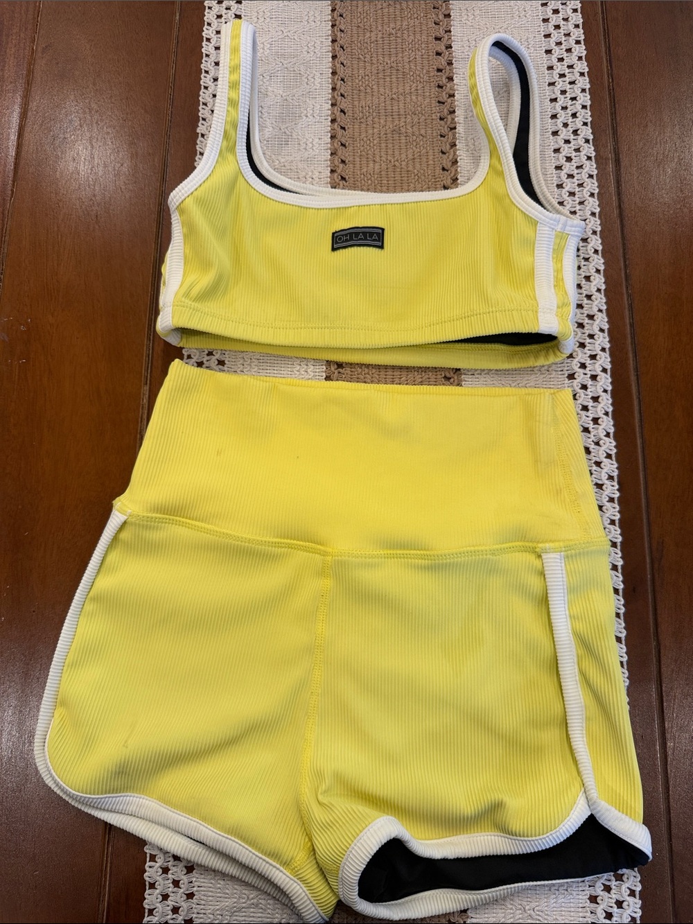 Oh La La Yellow Ribbed Tank Top - Bright Yellow Performance Crop Top Shorts